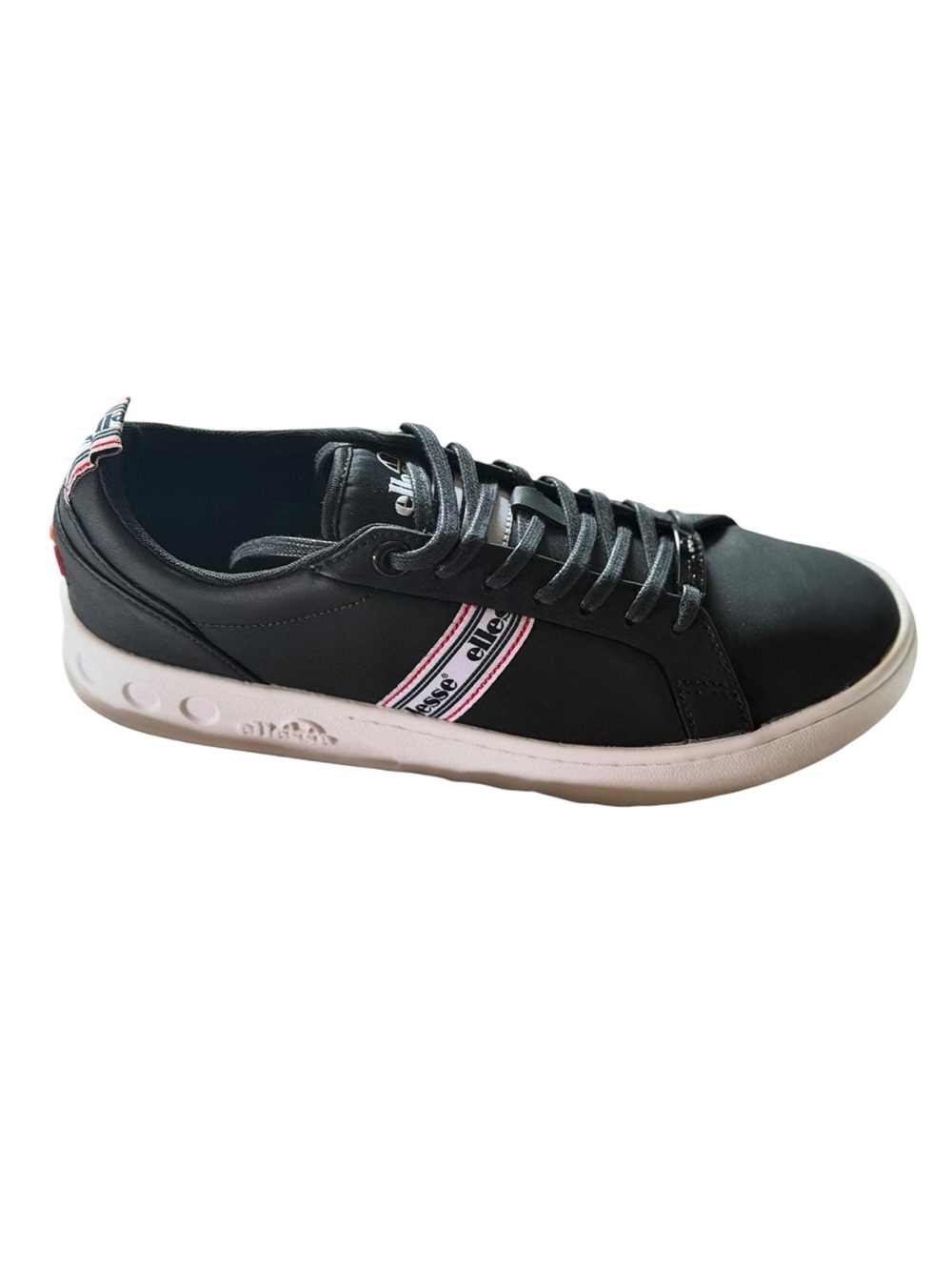 Ellesse Mezzaluna TP Women Black Leather Tape Logo Platform Sneakers Sz 8 NWOB⁠